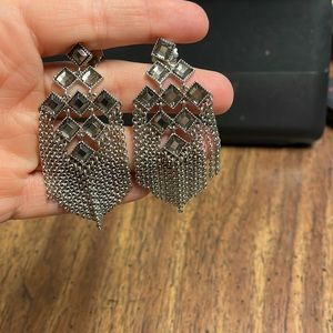 Lia Sophia gunmetal chain fringe earrings